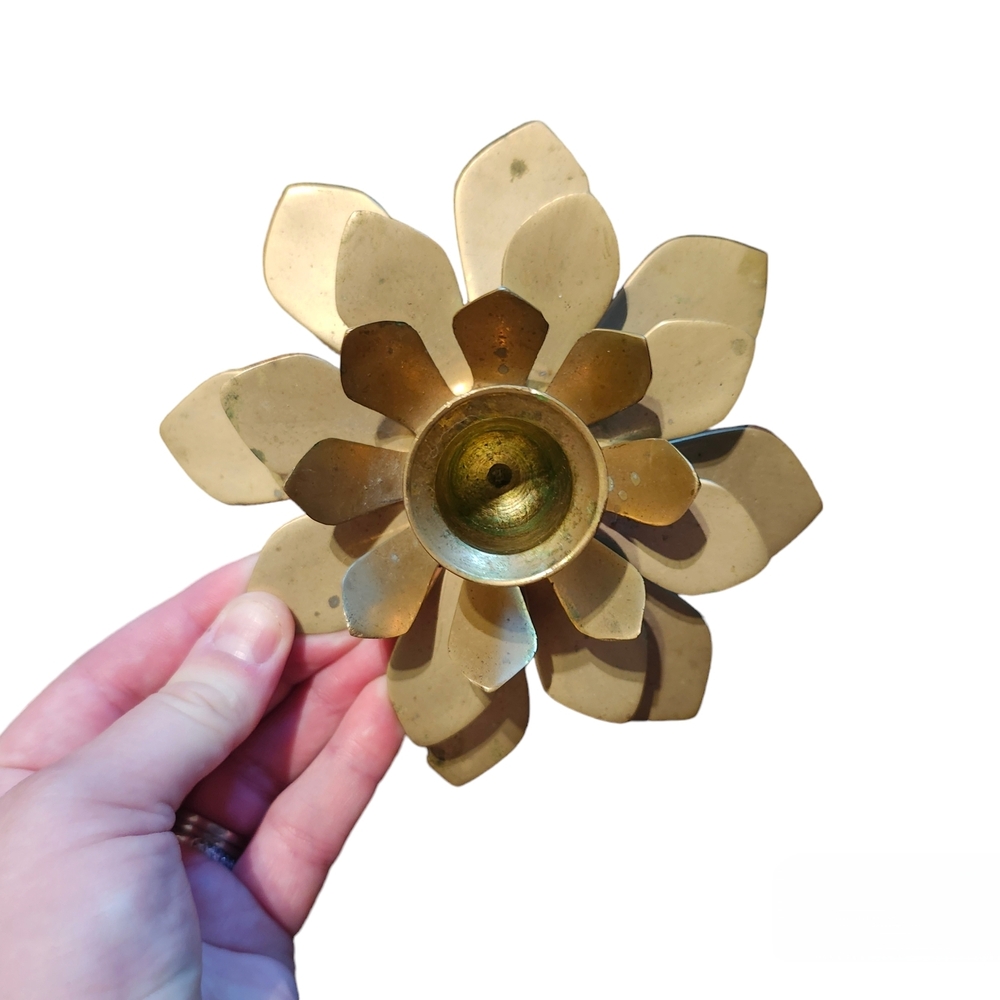 Vintage Brass Lotus Candle Holder